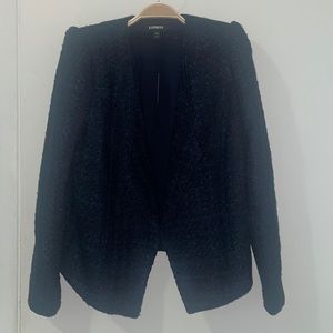 Draped Front Puff Sleeve Boucle Blazer